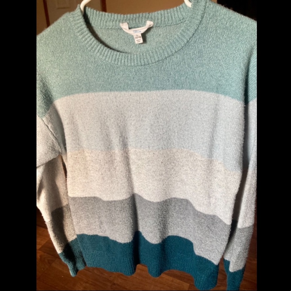 Blue block striped sweater